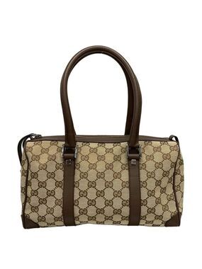 GUCCI GG Beige Dark Brown Jacquard Leather Handbag 545-090225